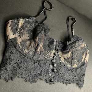For Love and Lemons XS Black and Nude Lace Bra NWOT